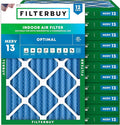 Filterbuy 13x20x2 Air Filter MERV 13 Optimal Smoke & Allergy Defense (12-Pack), Electrostatic Pleated HVAC AC Furnace Filters Replacement, Made in USA (Actual Size: 13.00 x 20.00 x 1.75)