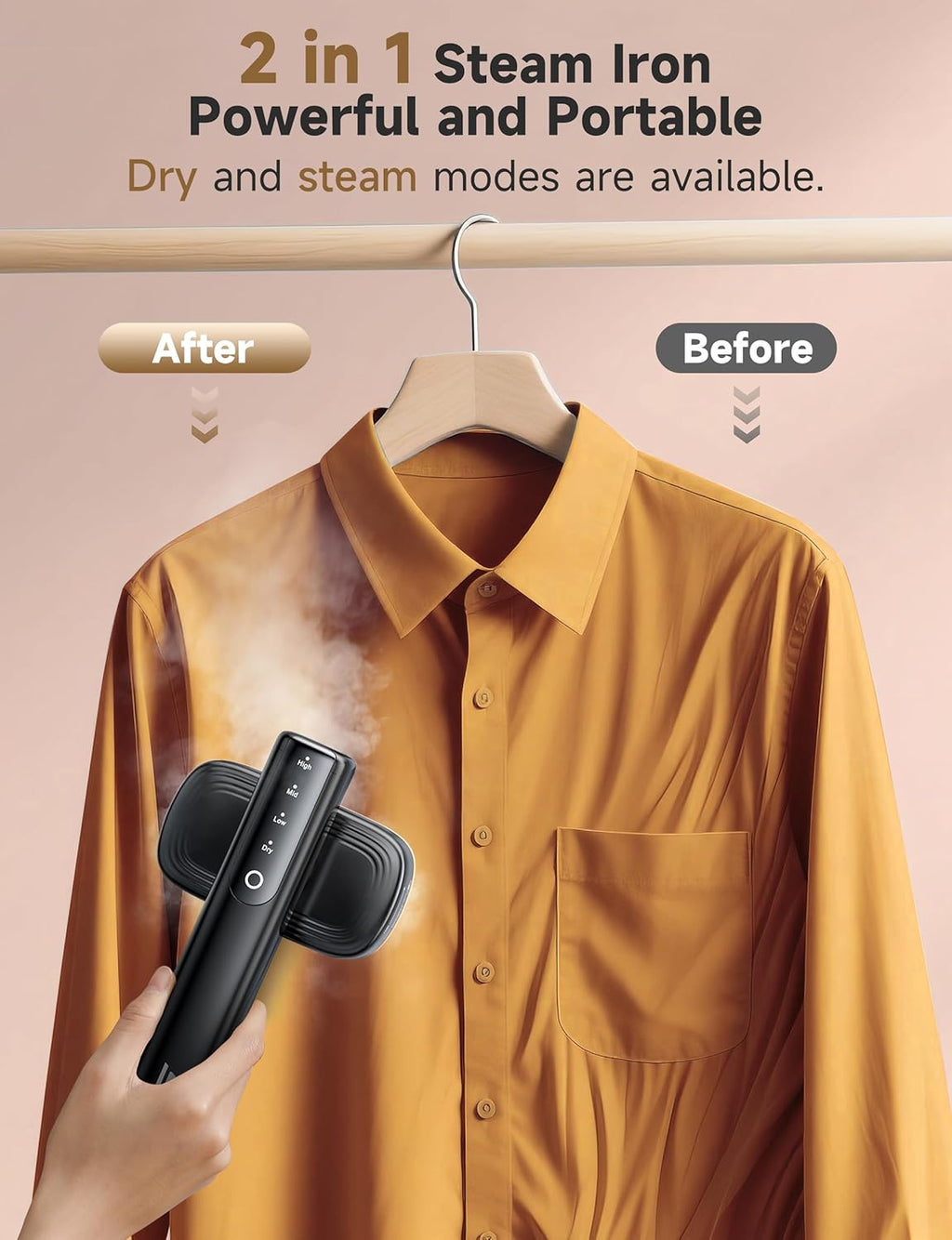 Travel Steamer for Clothes, Portable Handheld Design, Clothing Wrinkles Remover, Strong Penetrating Steam, 1200W Powerful 2 In 1 Steamer & Iron, 100ml Big Capacity, Home, Office, Travel