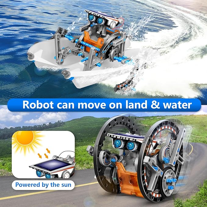 13-in-1 Solar Robot Toys for Ages 8 9 10 11 12 Year Old Boys Girls, STEM Science Kits for Kids Age 8-12, Building Experiments Robotics Kit STEM Projects for Kid Christmas Birthday Gifts (Gray)