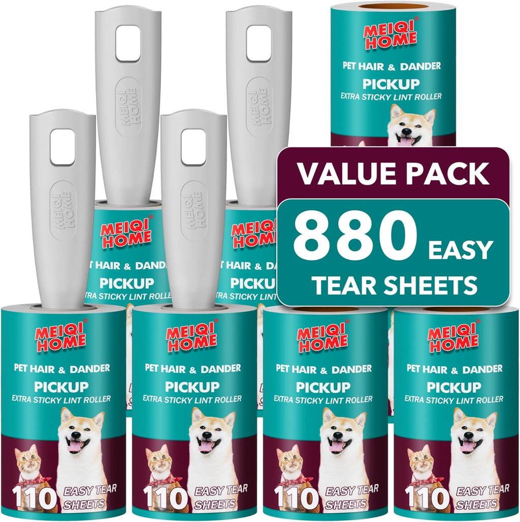 Lint Rollers for Pet Hair Extra Sticky, 880 Sheets Mega Value Set Lint Roller with 4 Upgraded Handles, 8 Rollers Portable Pet Lint Remover for Clothes, Furniture, Carpet, Dog & Cat Hair Removal