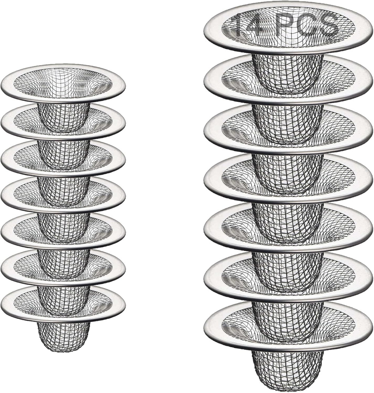 14PCS Drain Mesh Basket, 2.125'' & 2.75" Bathroom Mesh Sink Drain Strainer Screen Cover Small Slop Basket Filter Trap Tub Drain Screen Hair Catcher for Lavatory RV Shower Floor Utility Drain