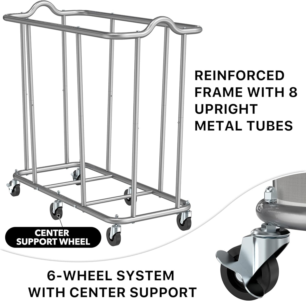 Simple Houseware Extra Large Rolling Laundry Cart – Heavy Duty Hamper with 2 Removable Bags & 6 Smooth Wheels – Commercial Laundry Organizer for Home, Hotel, Dorm, Gym, Gray