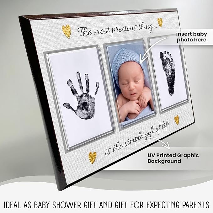 Baby Hand and Footprint Kit with Photo & Birth Details, Inkless Hand and Footprint Kit, Newborn Keepsake Plaque, Baby Shower Gifts (STYLE 2 (Baby Shower) (Most Precious Thing))