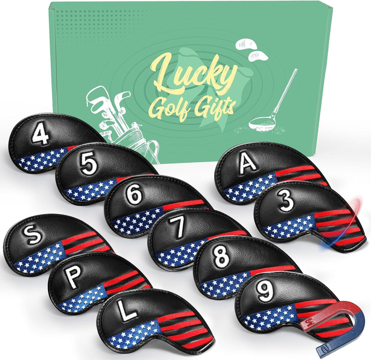 FINGER TEN Golf Club Covers for Irons Magnetic Value 11 Pack, Synthetic Leather Deluxe Head Cover Set Headcovers for Irons Fit Main Iron Clubs