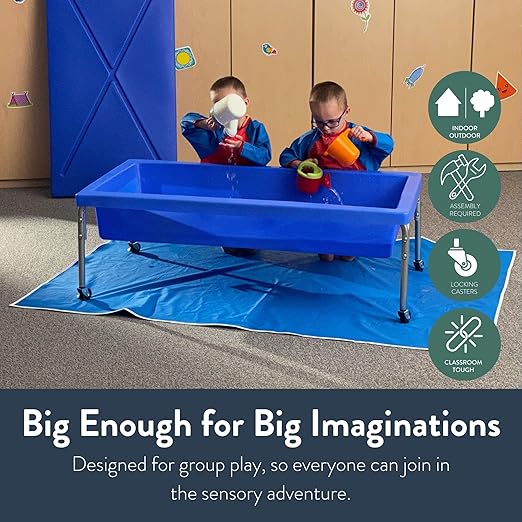 Children's Factory Sensory Sand and Water Activity Table and Lid Set for Preschool, Daycare, Classroom, Outdoor Play, 18”, Blue