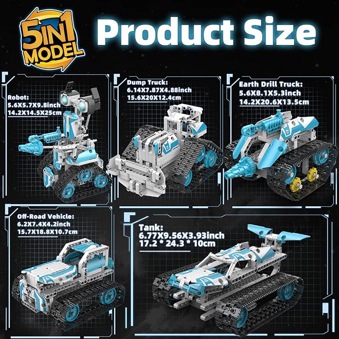 STEM Robot for Kids Ages 8-14, 5-in-1 Remote Control and APP Programmable Robot Toys - 720 Pcs DIY Building Science Educational Kit, Building Block Birthday Present for Teen Boys Girls