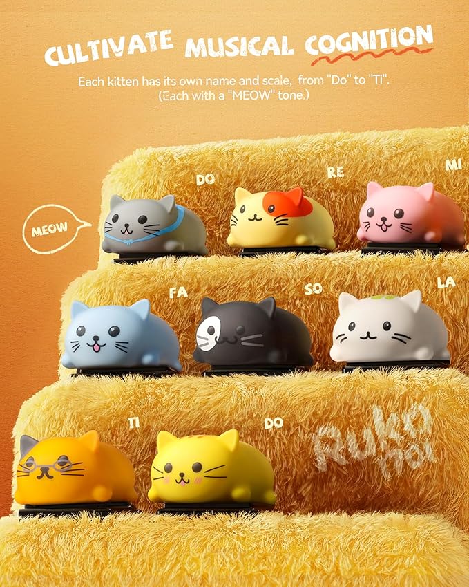 Ruko 1701 Musical Cats Piano Keyboards with Cute Meow Tone, Press Play Music Scale, Fun Music Toys for Kids, for Boys & Girls Age 3 4 5 6 7 8 9, Educational Instrument (8Pcs)