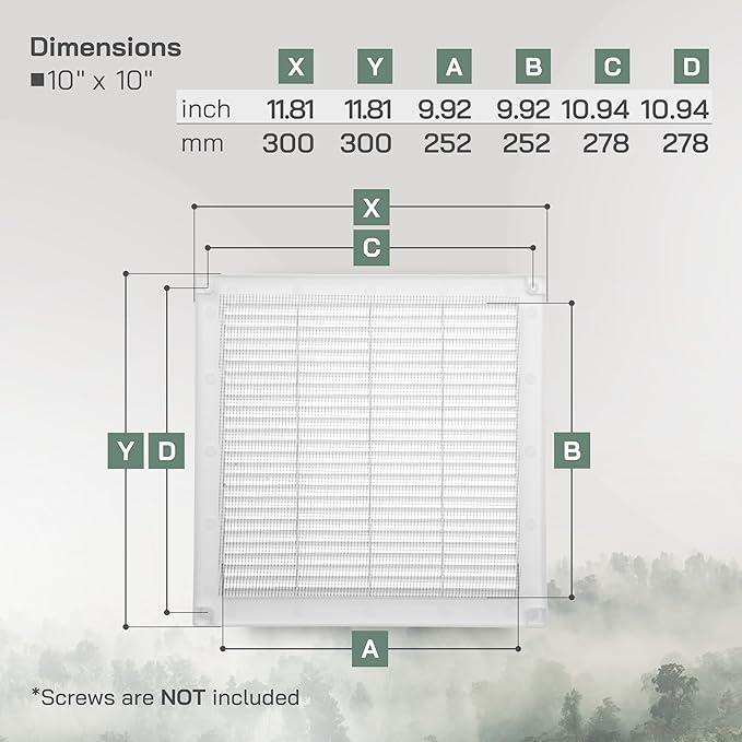 Vent Systems 10" x 10" Inch (Opening Dimensions) Plastic White Soffit Vent Cover - Flat Square Air Vent Grille - Insect Screen - HVAC 12" x 12" Inch (Overall Dimensions)