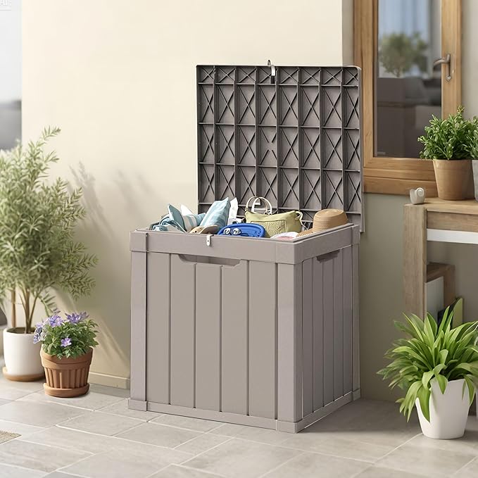 50 Gallon Storage Box, Waterproof Deck Box for Indoor & Outdoor Use, Lockable Pool Storage Bin for Package Delivery, Outdoor Bench for Patio Cushions, Garden Tools, Backyard, Grey