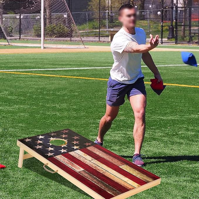 Solid Wood Vintage Cornhole Game Set, Two 4'x2'Cornhole Boards, 8 Cornhole Bags for Indoor and Outdoor Toss Games Competitions, Tournaments