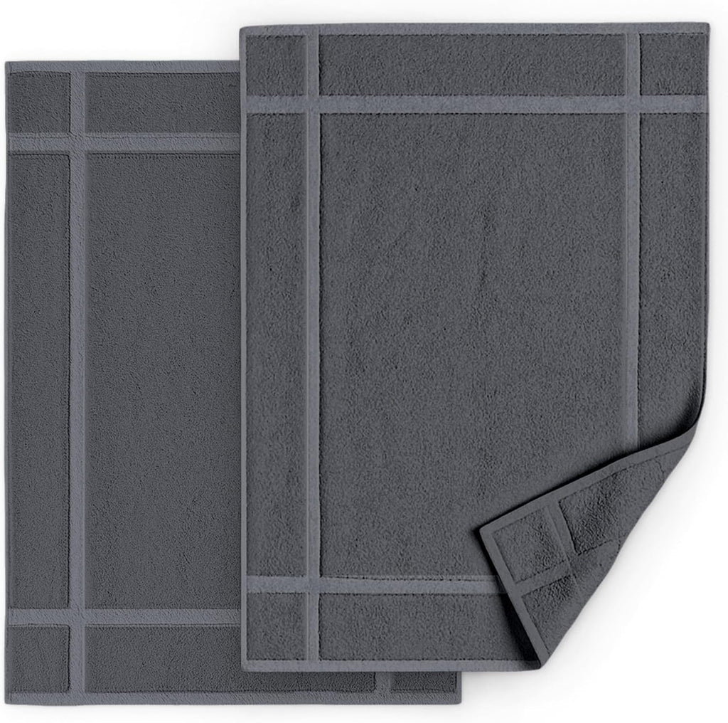 Pearl Linens Pack of 2 Washable Cotton Bath Mat 18x25 - Soft & Absorbent Quick Dry Bathroom Mat Set, Not Bathroom Rugs After Shower Mat, Terry Bath Tub Mat, 687 GSM Dark Grey
