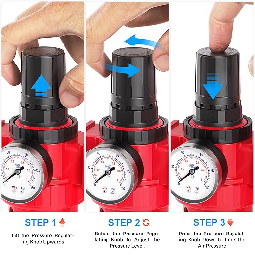 TAILONZ PNEUMATIC 3/4 Inch NPT Air Filter Pressure Regulator Water/Oil Trap Separator Combo(0-150PSI),Air Tool Compressor Filter with Gauge AC4010-06M(Manual Drainage)