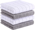 Homaxy 100% Cotton Terry Kitchen Towels(Mixed Color, 13 x 28 Inches), Checkered Designed, Soft and Super Absorbent Dish Towels, 4 Pack