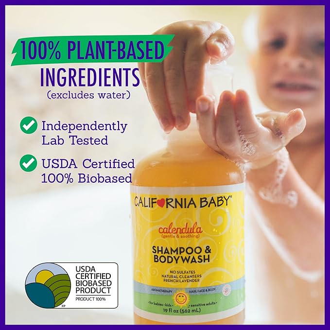 California Baby Calendula Shampoo and Body Wash | 100% Plant-Based | Allergy Friendly | Soothing Baby Soap and Toddler Shampoo for Dry, Sensitive Skin | 19 oz. (2-pack)