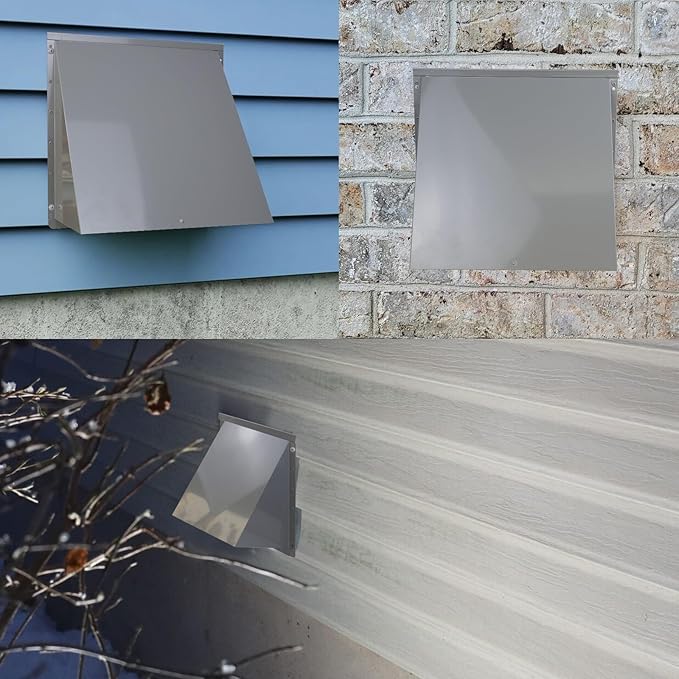 10 Inch Hooded Wall Vent with Screen and Damper,Outdoor Wall Exhaust Vent Cover Cap for Kitchen Range Hood HVAC Duct Dryer Ventilation&Outside Exterior Mount,Galvanized Steel,Gray