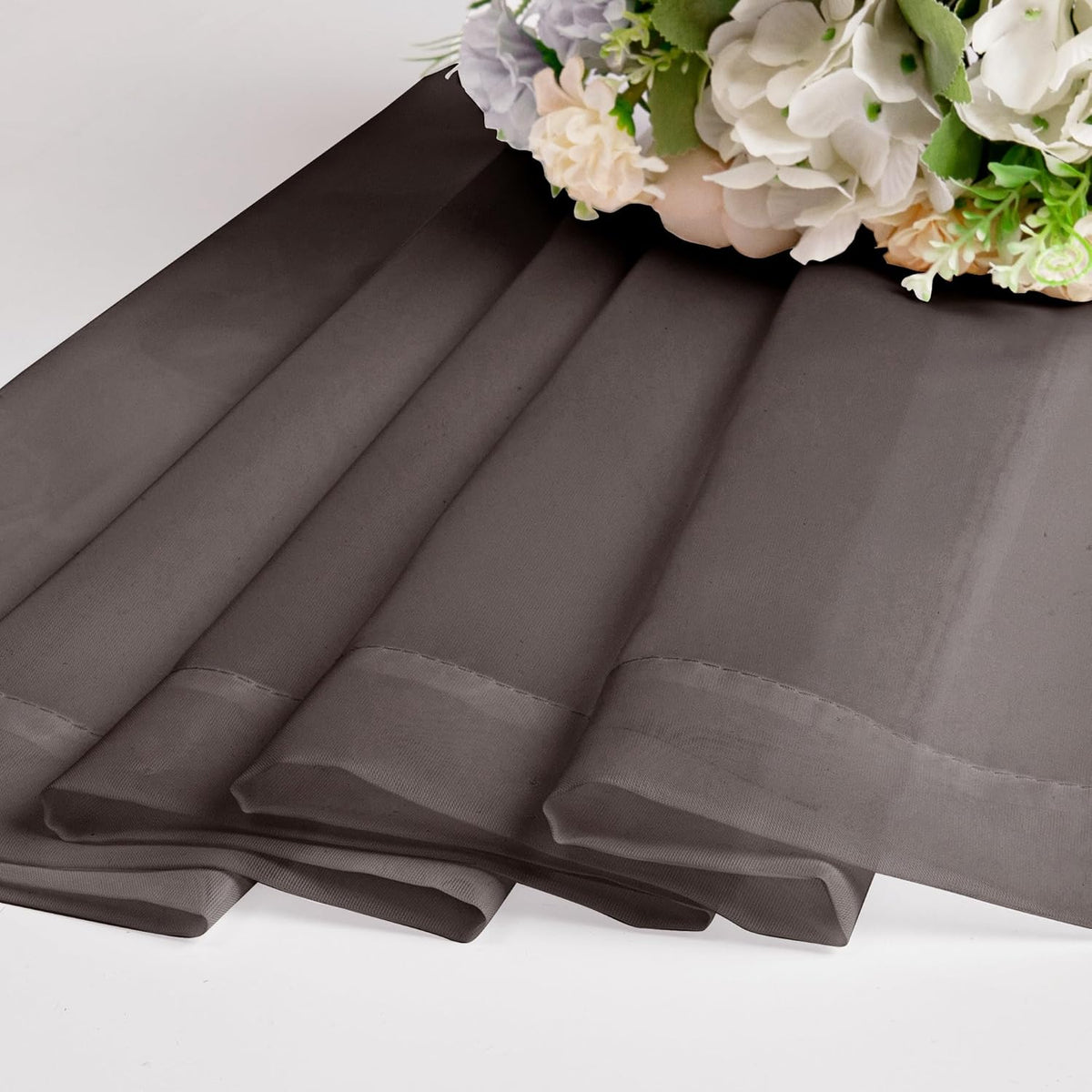 Chyhomenyc Chocolate Brown Sheer Curtains 54 Inch Long 2 Panels, Light Filtering Rod Pocket Voile Short Curtains Drapes for Living Room Bedroom Small Windows, 42Wx45L Inches