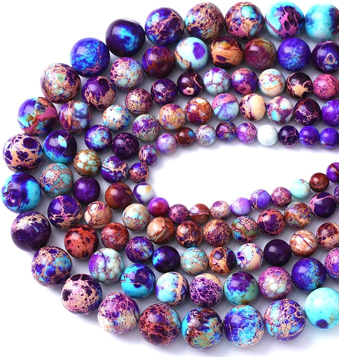 60PCS 6mm Natural Galaxy Sea Sediment Jasper Beads Gemstone Round Loose Spacer Stone Beads for Jewelry Making DIY Bracelet Necklace 15 Inch