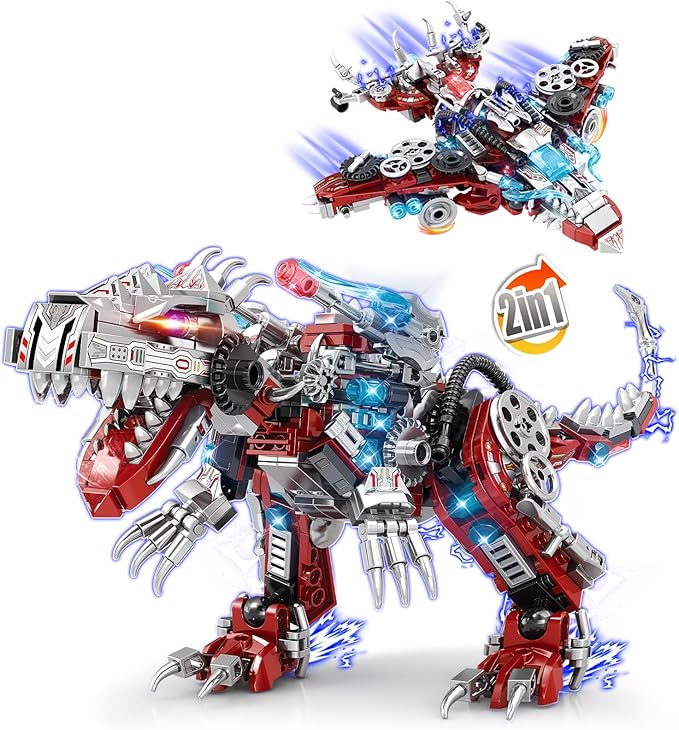 STEM 2 in1 Dinosaurs Building Set, Compatible with Lego Dinosaur Set, Transforming Fighter Jet Building Kit for Adults, Educational Gift Toy for Kids Boys 6-10 (422 PCS)