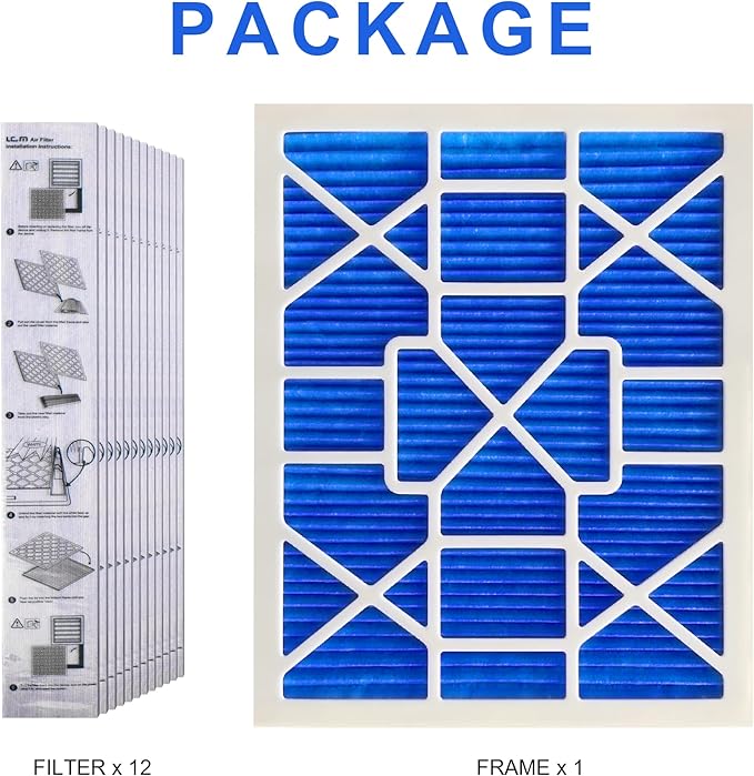 LEKEN 20x25x1 AC Furnace HVAC Filter Reusable Electrostatic Filters MERV 13 For Households With Pets,Contain 1 Reusable ABS frame+12 Air filter Medias,(Precise Size 19.68" x 24.68" x 0.75")