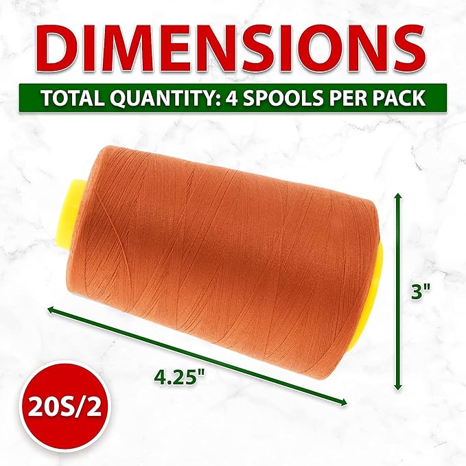 Mandala Crafts 4 Pack of Serger Threads Cones Spools - 40S/2 24000 Yards Polyester Rust Threads for Sergers Machine and Overlock Quilting Sewing Machine