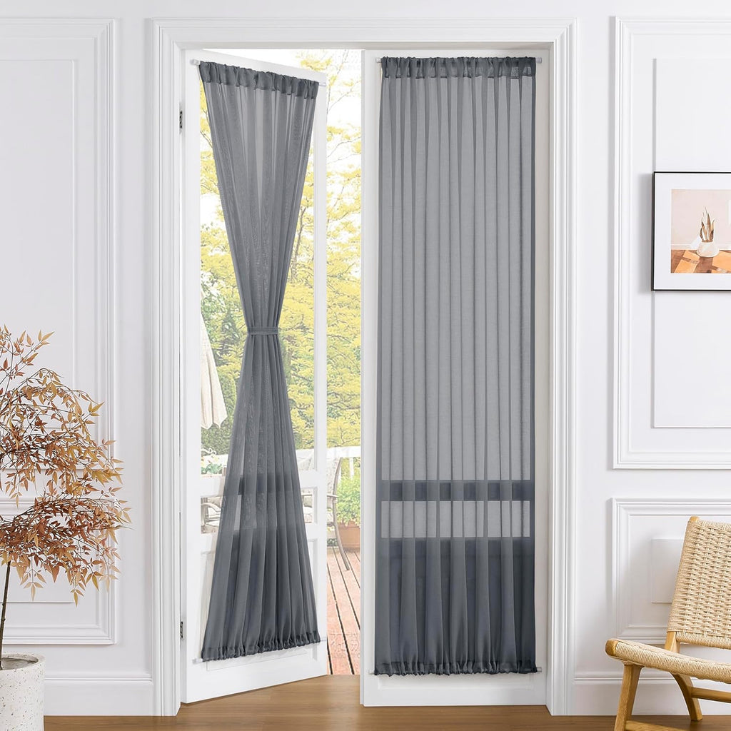 Tollpiz Sheer Door Curtain Closet Linen Textured Curtain Sheers Doorway Light Filtering Voile French Door Rod Pocket Curtains Patio Glass Door, 25 x 80 inches Long, Dark Grey, Set of 1 Panel