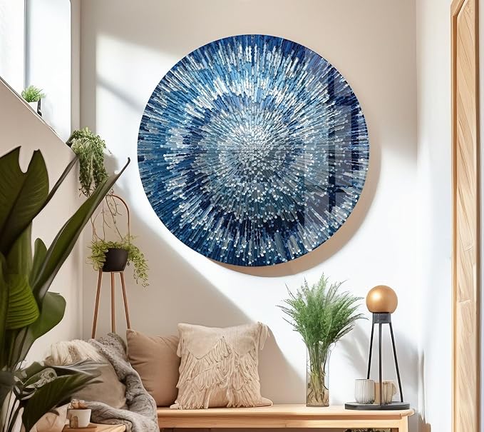 My Photostation.com Round 31,5'' Abstract Blue Textured Glass Wall ArtTempered Glass Printing Wall Decor Large Wall Art Wall Hangings
