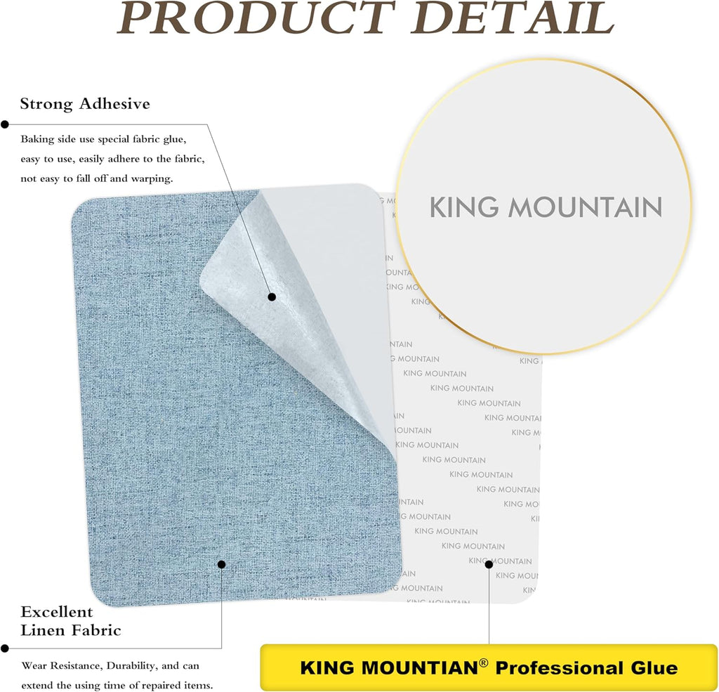 KING MOUNTAIN Fine Linen Fabric Patches, Self-Adhesive, 8x11 inch, 2 PCS, Multi Color, For Linen Sofa and Clothes Repair (Blue Grey, 8" x 11" - 2PCS)