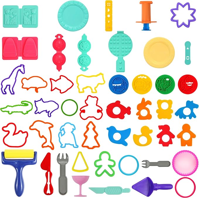 FRIMOONY Dough Tools Set for Kids, Various Animal Molds, Rolling Pins, Random Color, 47 PCS