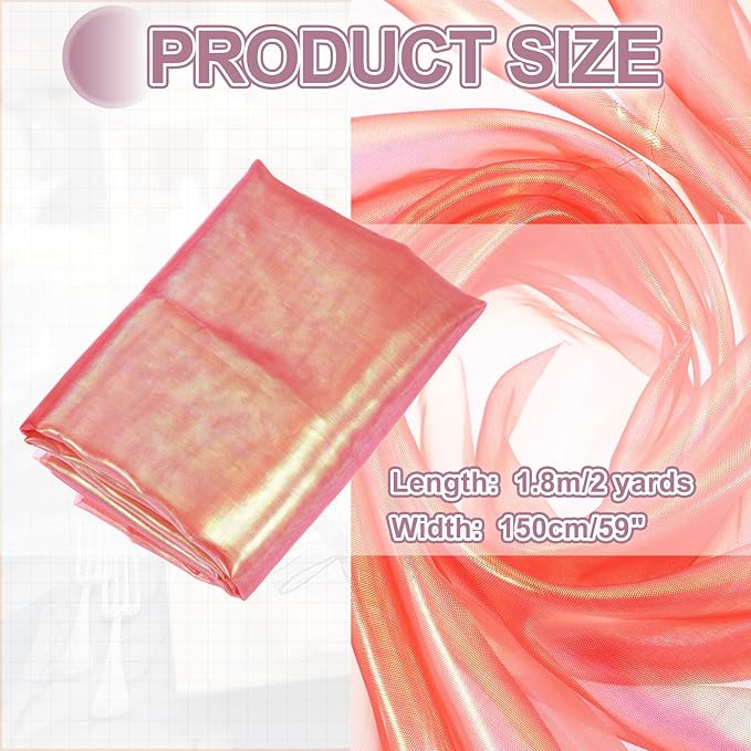 MECCANIXITY Iridescent Sheer Organza Fabric, 2 Yards x 59 Inches Solid Laser Holographic Shiny Fabric Organza Cloth for Wedding, Curtains, Costume, Photo Background, Red