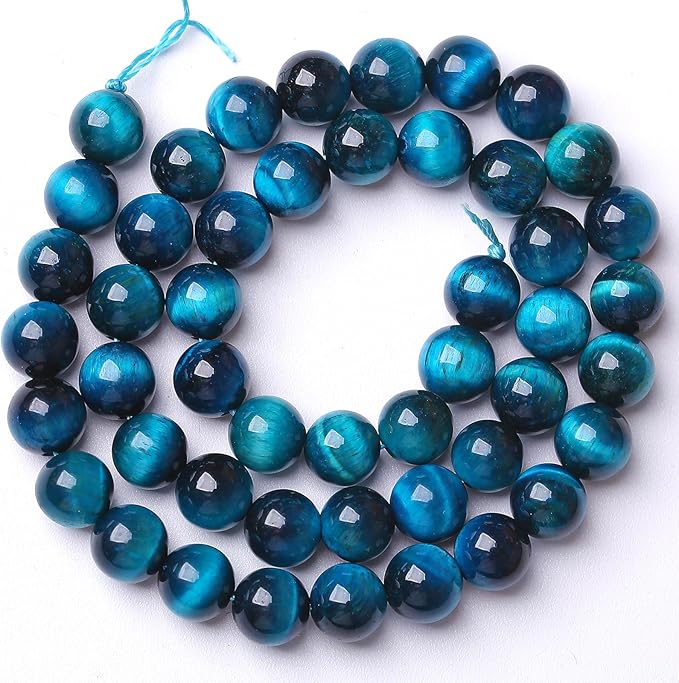 10MM 72pcs Natural Royal Blue Tiger Eye Stone Energy Healing Beads Round Loose Beads for Jewelry Making Bracelet 2 Strands 32"