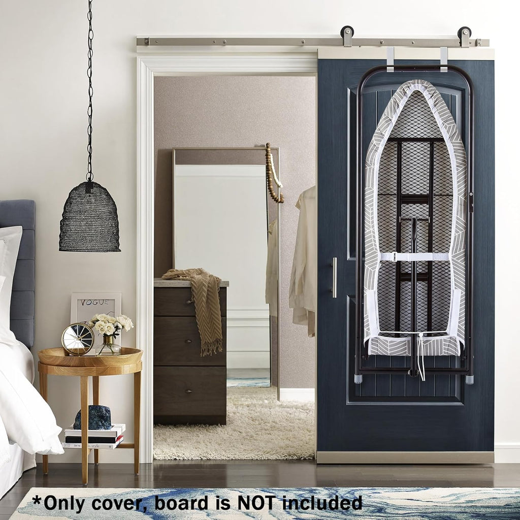 Over The Door Ironing Board Cover 13 x 37 inch, Small Iron Board Cover w Heat Reflective 3 Layers Thick Padding with Hook and Loop Fasteners (Gray Cube)