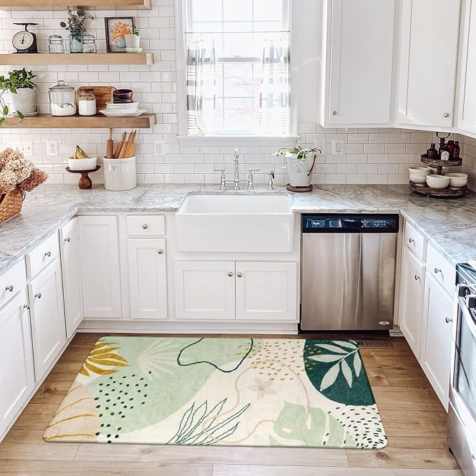 Lahome Washable Hallway Runner Rug - 2x4 Rugs for Bedroom Non-Slip Low-Pile Soft Bath Runner Rug Laundry Room Area Rug Botanical Print Throw Green Kitchen Mat Carpet Runner for Entrance Living Room