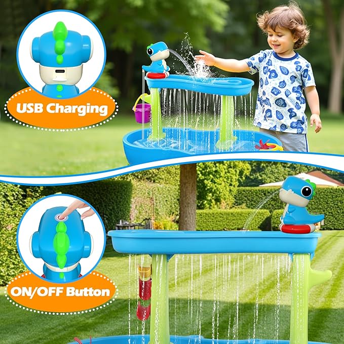 Dinosaur Water Table Pump Continuous Flow - Rechargeable Water Pump for Water Table Accessories - Summer Outdoor Water Play Toys - Battery Powered Water Pump Outside (Blue)