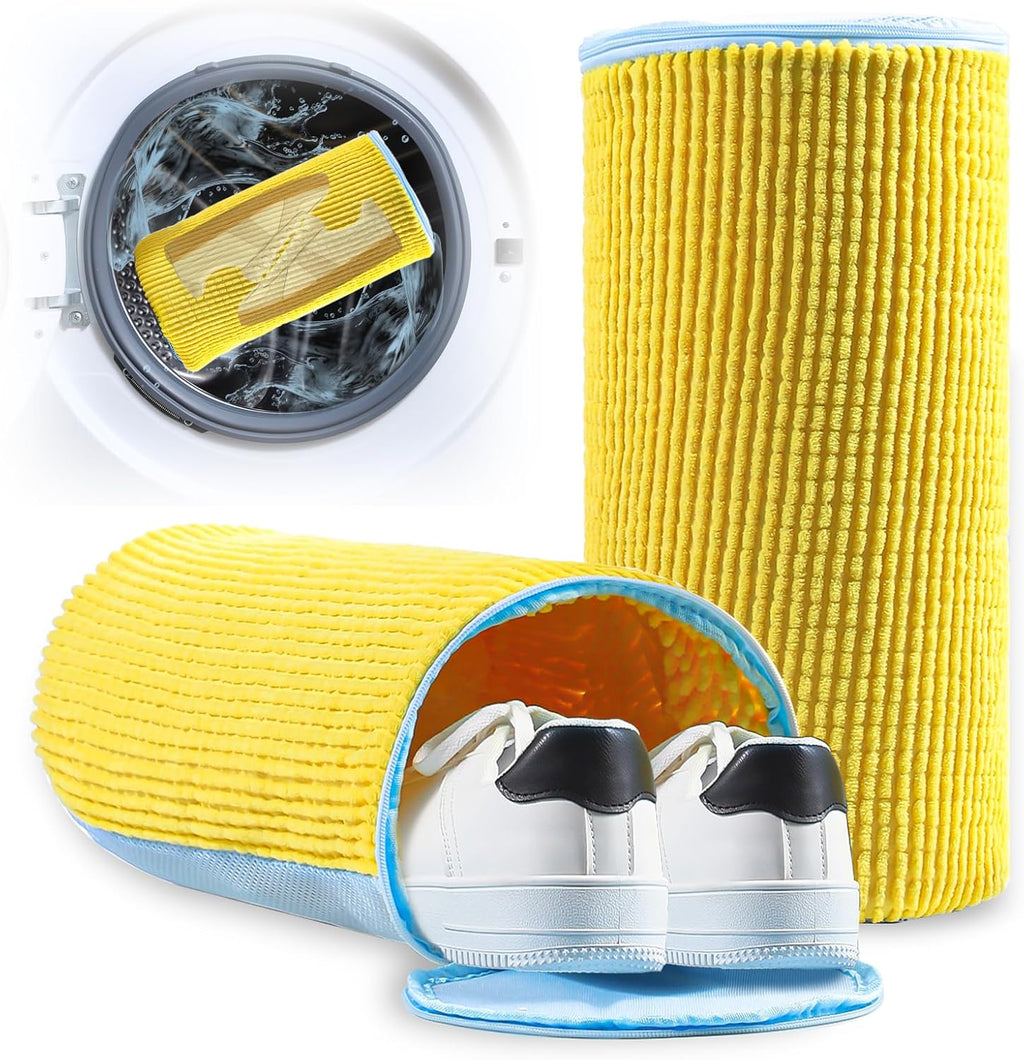 Shoe Washing Machine Bag - 2pcs Laundry Shoe Bags for Washing Machine, 360° Deep Clean Reusable Sneaker Tennis Shoe Cleaning Bag for Washer and Dryer for Most Sizes, Yellow, 15 * 7.5 inches