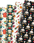 Pineraap 12 Sheets Chef Cooking Wrapping Paper, Vegetable Cooking Theme Gift Wrap Paper for Baker, Tomato, Chef Design Folded Flat Art Paper for Birthday, Kitchen Gifts, DIY Crafts, 19.7 x 27.6 Inch