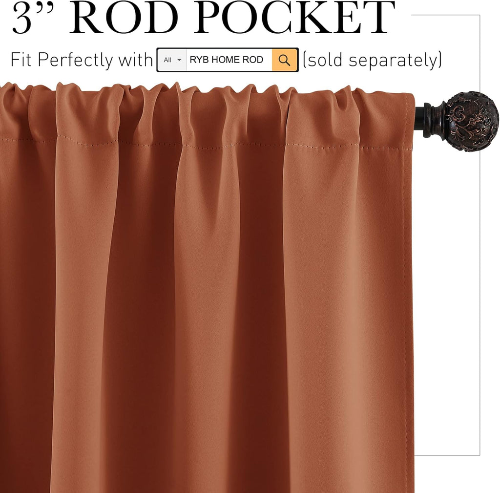 RYB HOME RV Curtains for Camper Windows - Soft Thermal Insulated Small Window Curtain Tiers for Cafe Kitchen Bedroom Basement Glass Door Window, W 42 x L 30 inches, Burnt Orange, 2 Panels