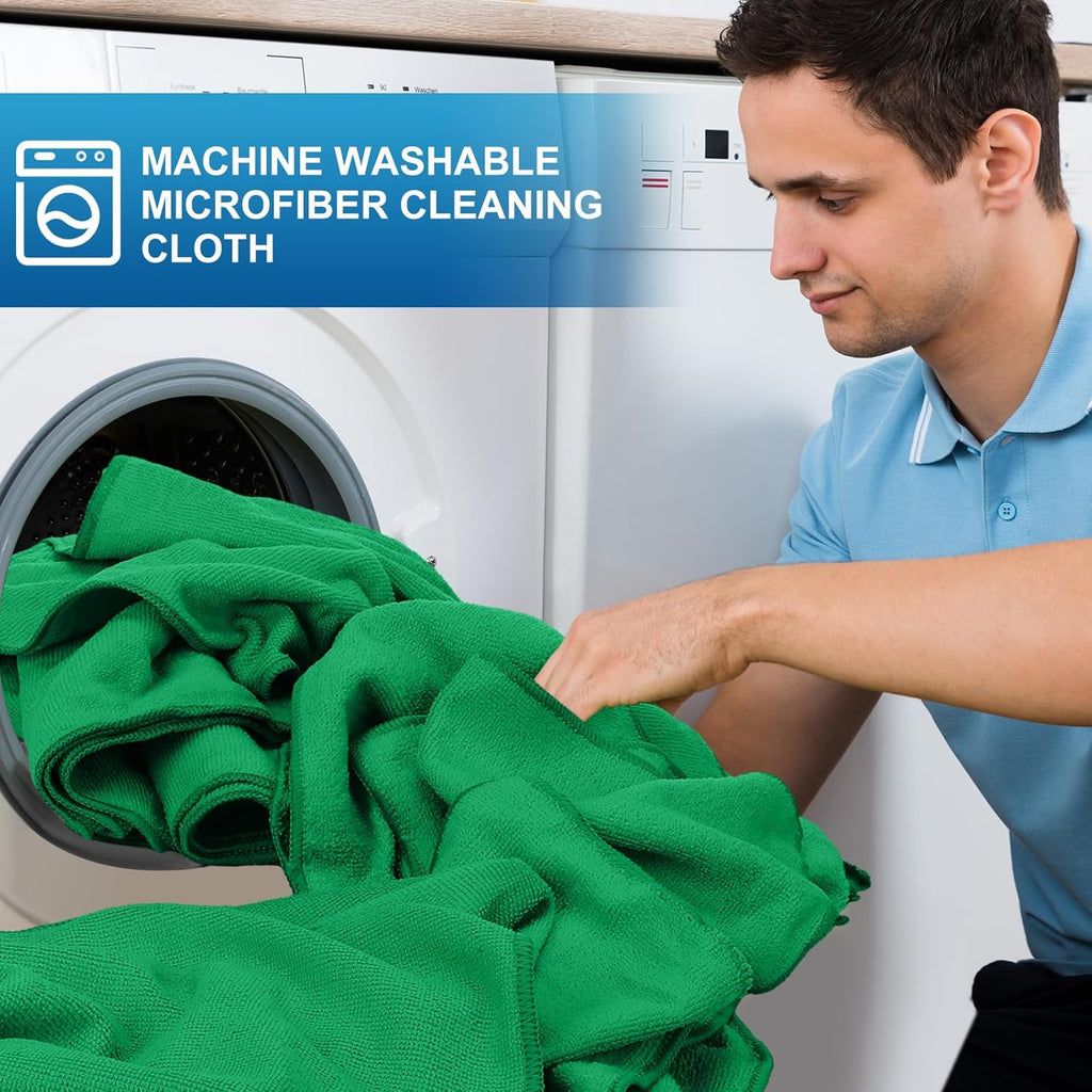 Tenare 100 Pack 12'' x 12'' Microfiber Cleaning Cloths Reusable Cleaning Rags Bulk Microfiber Towels Softer Highly Absorbent Washcloths for House Kitchen Car Window(Green)