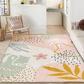 Lahome Pink Washable Rugs 8x10 - Non-Slip Backing Large Living Room Carpet Low Pile Throw Boho Area Rugs for Bedroom, Botanical Print Ultra-Thin Indoor Rug for Classroom Nursery Dining Room Home