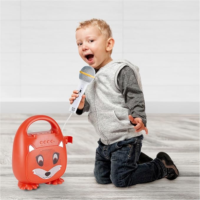 Singimals Kids Karaoke Speaker with Microphone - Unleash Your Child's Inner Superstar, Bluetooth v5.1, 12H Playtime, 5W Speaker, Multicolor LED Lighting, Asher The Fox