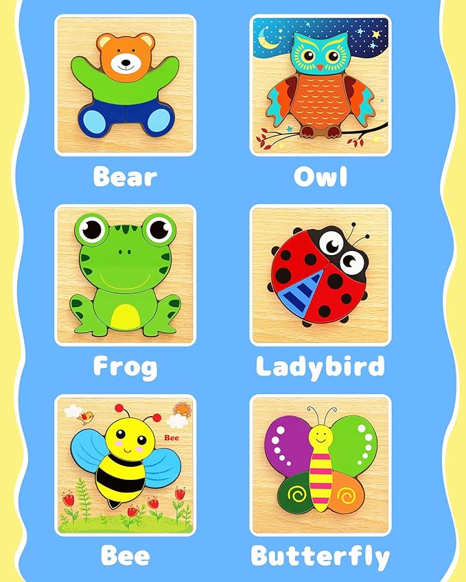 Bekayshad Wooden Puzzles Toddler Toys Gifts for 1 2 3 Year Old Boys Girls, Animal Jigsaw Puzzles Montessori Toys, Learning Educational Christmas Birthday Gifts for Girls Boys Ages 1-3