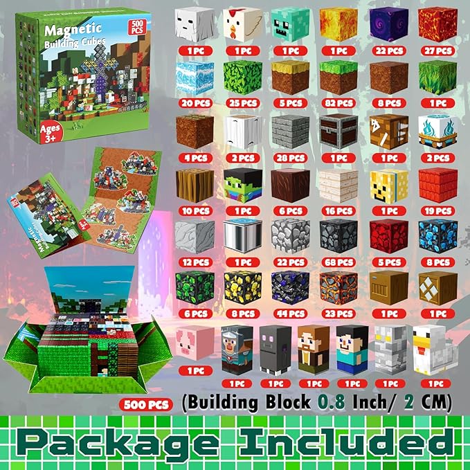 Magnetic Blocks - 500 PCS Magnetic Building Blocks Cubes, Magnet Toys for Kids Age 3+, Toy Building Set for Kids, Magnets Stacking Construction Birthday Gifts for Boys Girls Age 4-8, 8-12