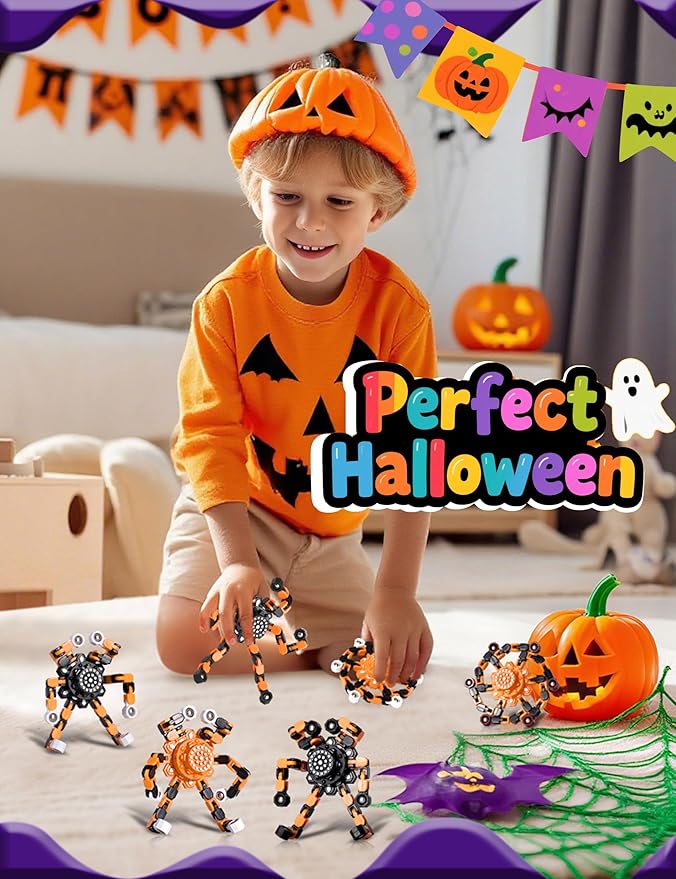 Halloween Toy Gifts for Kids Transformable Fidget Spinners for Adults Stress Relief Sensory Toys for Boys and Girls Fidget Toys Black Orange Halloween Party Decorations