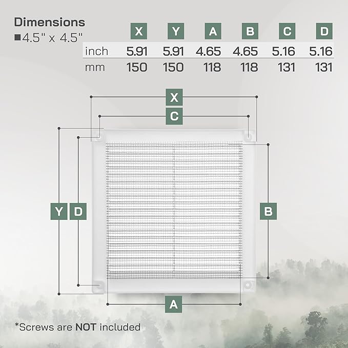 Vent Systems 4.5" x 4.5" Inch (Opening Dimensions) - Pack of 2 - Plastic White Soffit Vent Cover - Flat Square Air Vent Grille - Air Vent Deflector - HVAC 6" x 6" Inch (Overall Dimensions)