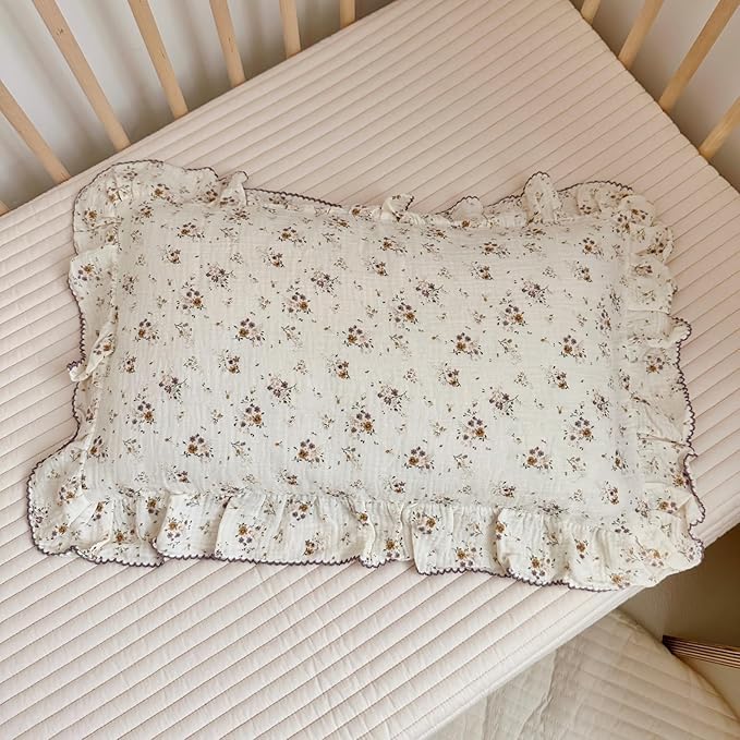 BuLuTu Floral Toddler Pillow Cases Cotton Muslin Cotton Pillowcases for Girls Nursery Pillow, Kids Pillow Cover for Crib/Toddler Bed, Envelope Closure,1 Piece, Crapemyrtle Pattern, 14"x20"