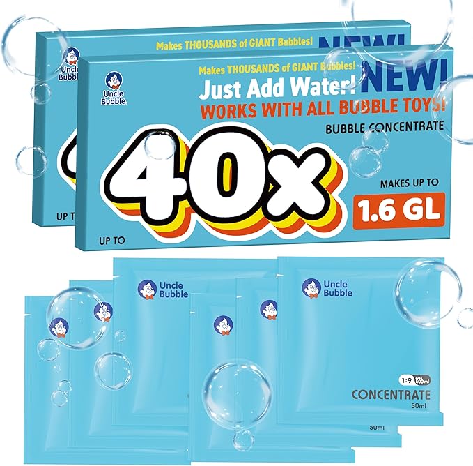 Uncle Bubble Concentrated Bubble Solution (up to 12L/3.2 Gallons) Regular Bubbles for Bubble Machine, Bubble Gun, Bubble Wands, Bubblw Mower, Bubble Juice Refill. Make 6L/1.6 Gallons for Giant Bubble