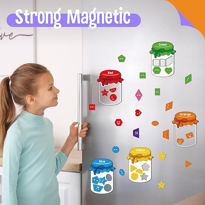 12 Pieces Magnetic Color Sorting Toys, 60 Color & Shape Magnets, Early Educational Sorting Set for Refrigerator Whiteboard Baby Toddlers Kids