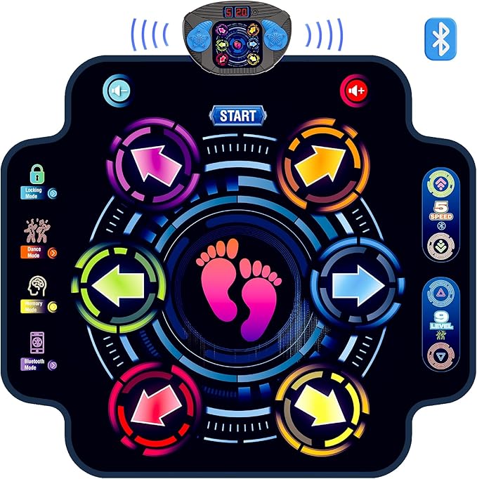 Dance Mat, Kids Electronic Dance Pad with Wireless Bluetooth 5 Speeds 9 Levels, Music Toys Birthday & Xmas Gifts for Girls Boys 3 4 5 6 7 8 9 10+ Year Old