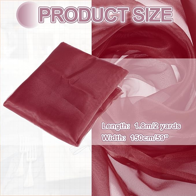 MECCANIXITY Iridescent Sheer Organza Fabric, 2 Yards x 59 Inches Solid Holographic Shiny Fabric Organza Cloth for Wedding, Curtains, Costume, Photo Background, Jujube Red