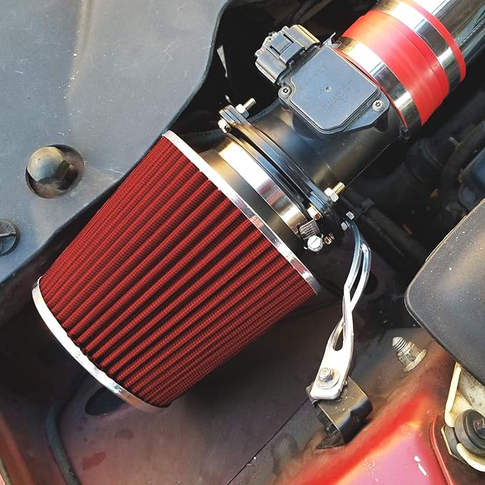 Mortar Aftermarket Auto Air Filter Replacement - Car Enthusiast Class Universal Cold Air Intake Gulps in More Air for More Engine Power & Passionate Induction Sound, 3.5 In, Red