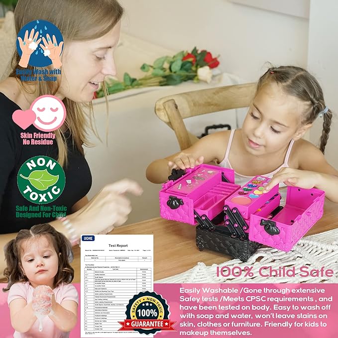 Kids Makeup Kit for Girl - 52 PCS Safe and Washable Makeup for Kids, Real Girls Makeup Kit, Toddler Makeup Kit with Cosmetic Case, Girls Toys Age 4-12, Princess Toys Birthday Gifts for Girls
